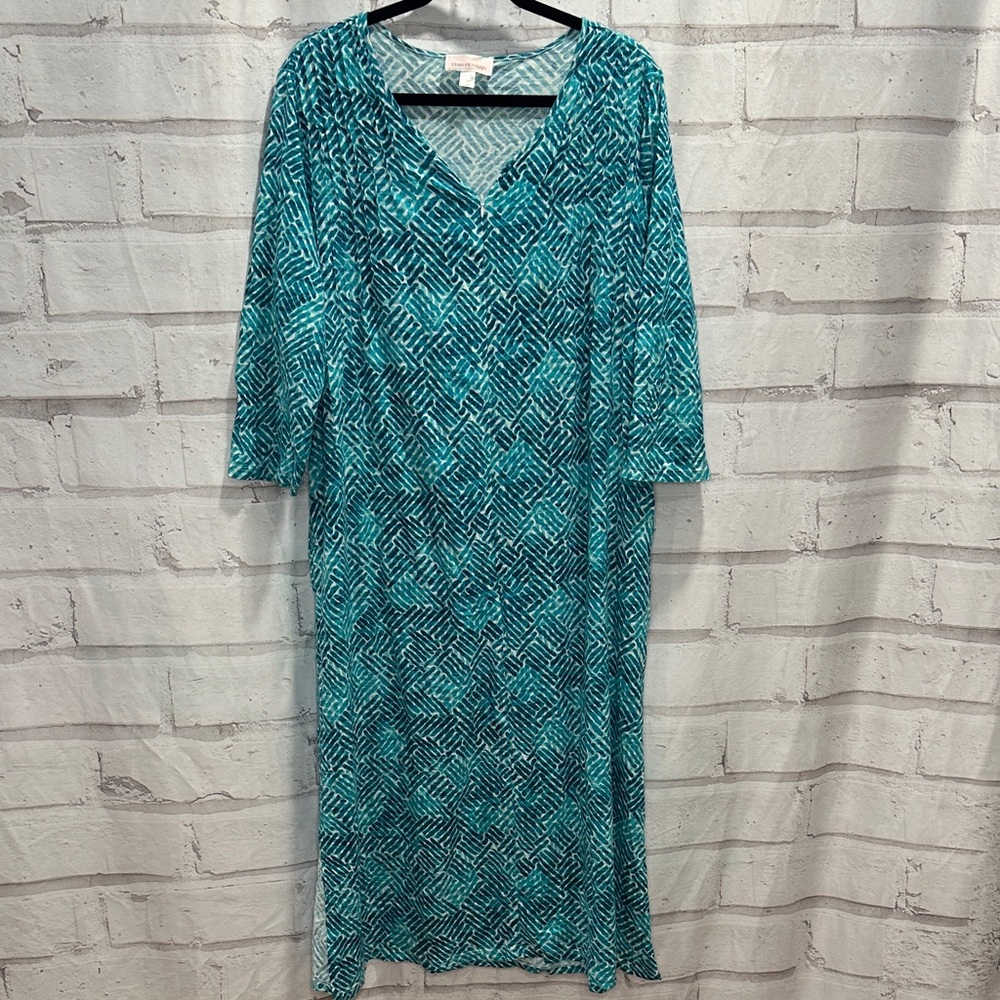 Elegant Teal Geometric Midi Dress